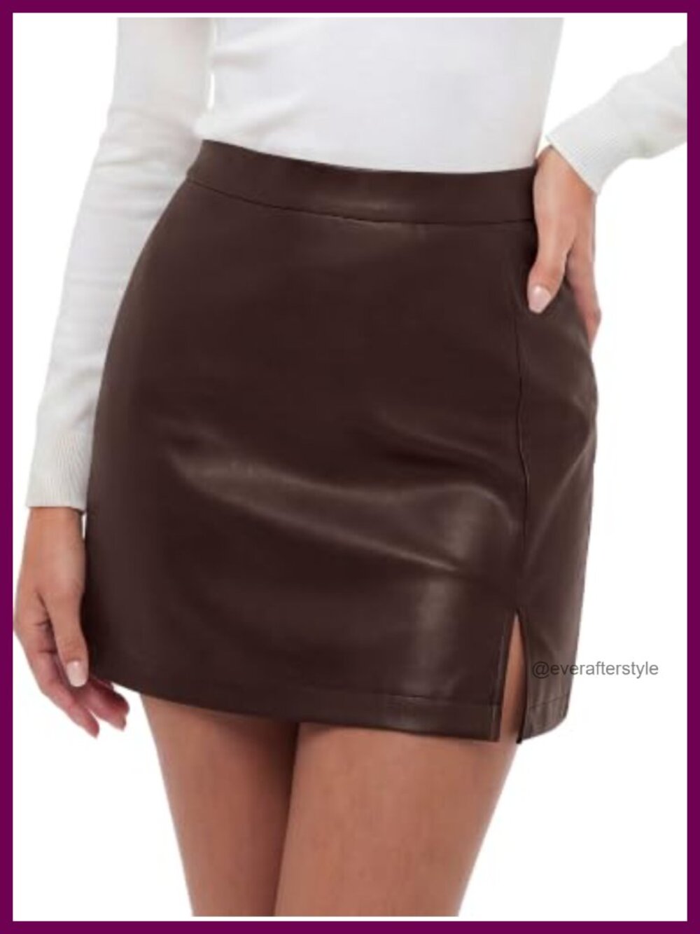 Faux Leather Bodycon Mini Skirt with Slit and Built-in Shorts